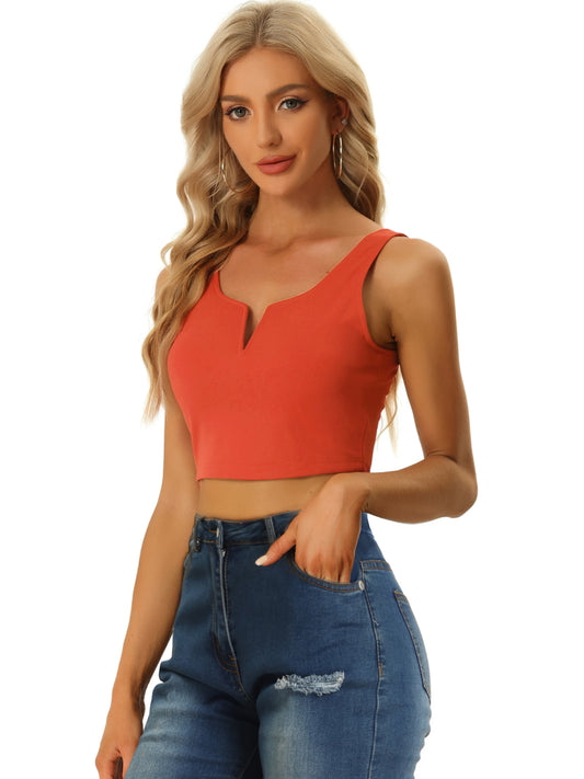 Women's Strappy Sleeveless Tank Causal Basic Split Neck Crop Tops