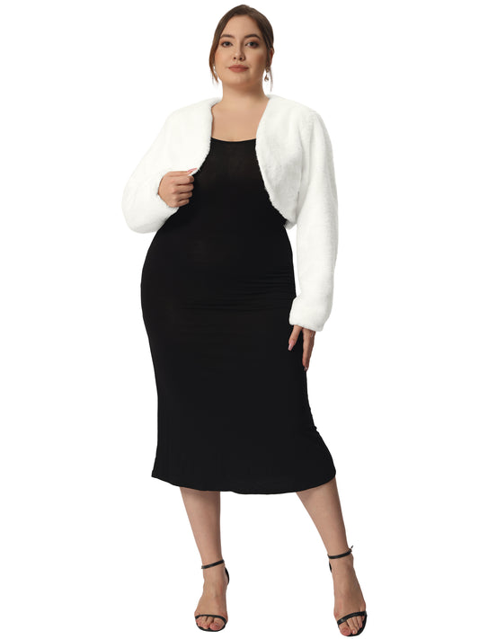 Chaqueta de boda de talla grande para mujer, con parte delantera abierta, de piel sintética, tipo bolero, abrigo corto