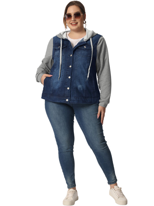 Chaqueta vaquera de talla grande para mujer con capucha, manga larga, estilo western, informal, con capucha, chaqueta vaquera
