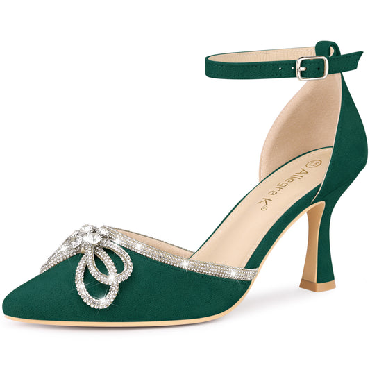 Women's Rhinestones Bow Wedding Shoes Stiletto Heel Sandals Pumps
