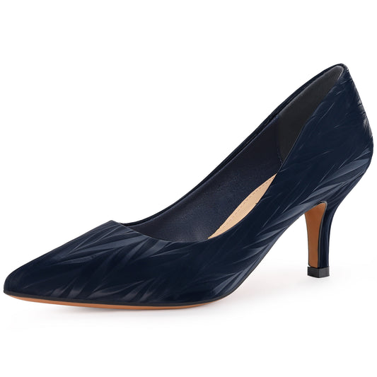 Zapatos de tacón bajo con punta puntiaguda y estampado de hojas para mujer
