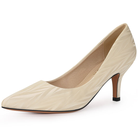 Zapatos de tacón bajo con punta puntiaguda y estampado de hojas para mujer