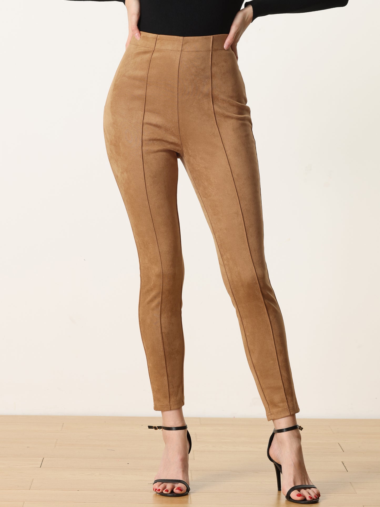 Women's Faux Suede Leggings High Waisted Stretch Slim Casual Pants