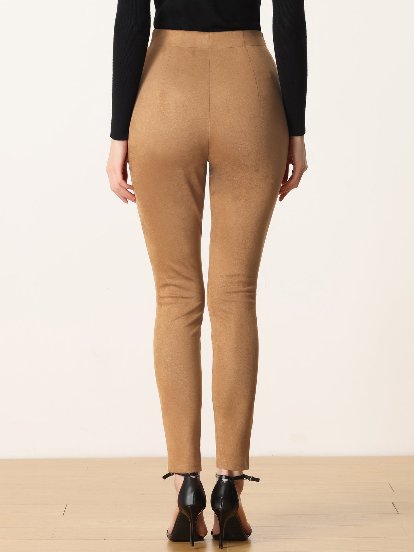 Women's Faux Suede Leggings High Waisted Stretch Slim Casual Pants