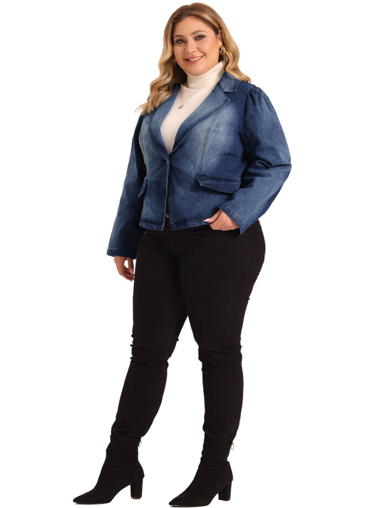 Chaqueta vaquera de talla grande para mujer, chaqueta de trabajo informal de manga larga con solapa de jean