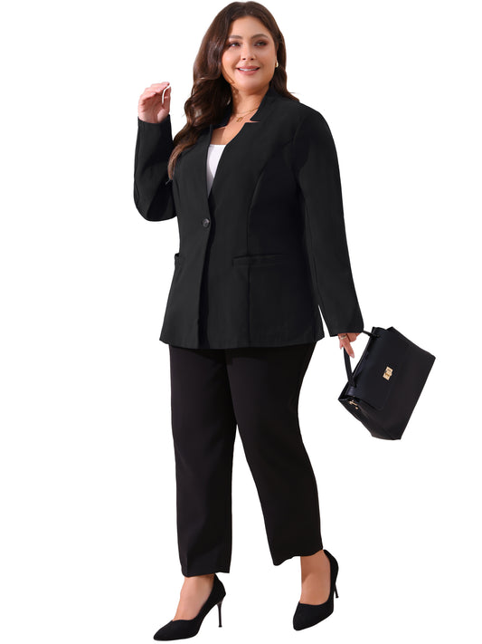 Women's Plus Size Button Long Sleeve Office Work Business Suit Blazer Jacket