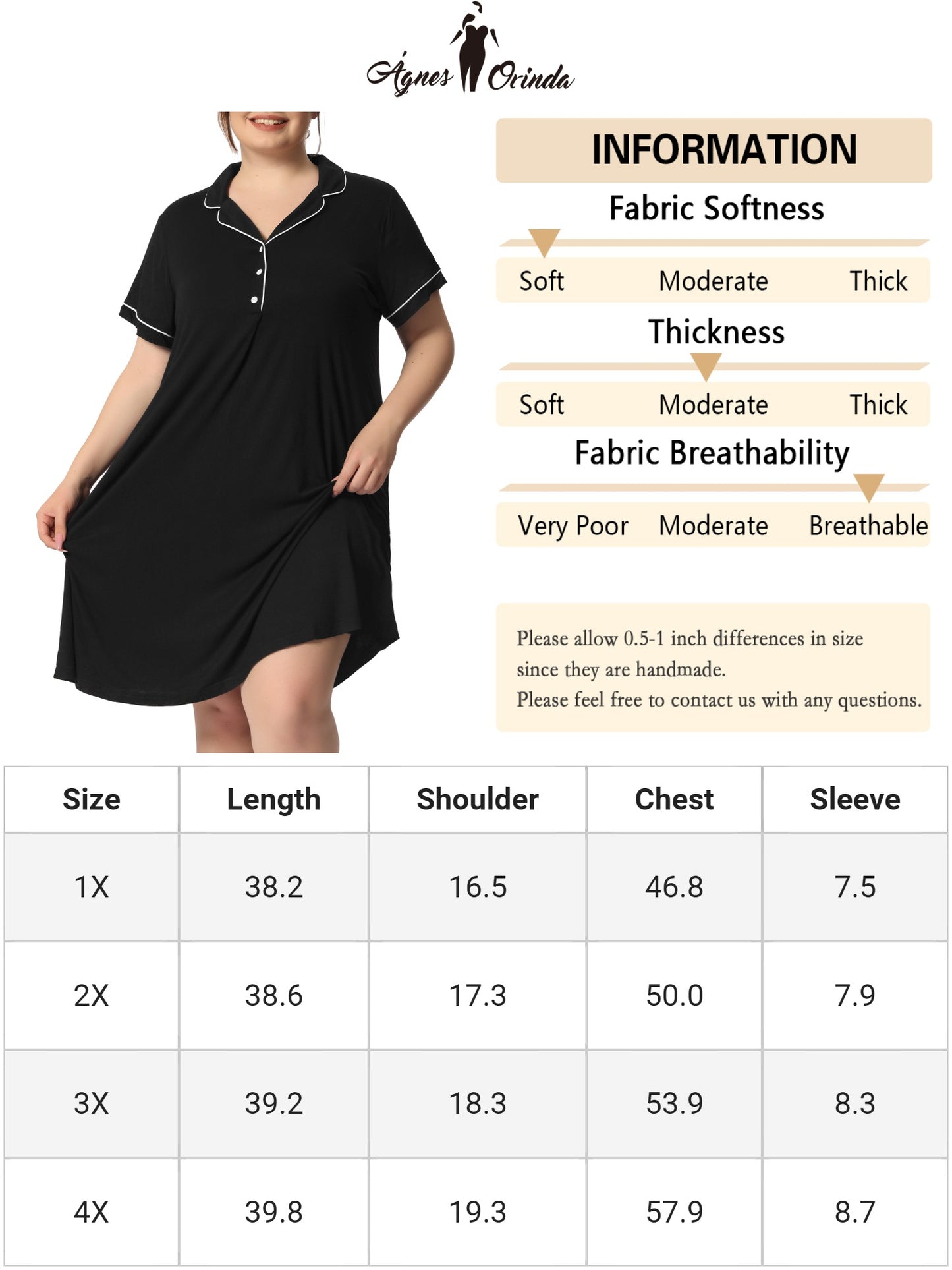 Women Plus Size Sleep Shirt Short Sleeves Pajama Button Down Nightgown Nightdress Sleepwear