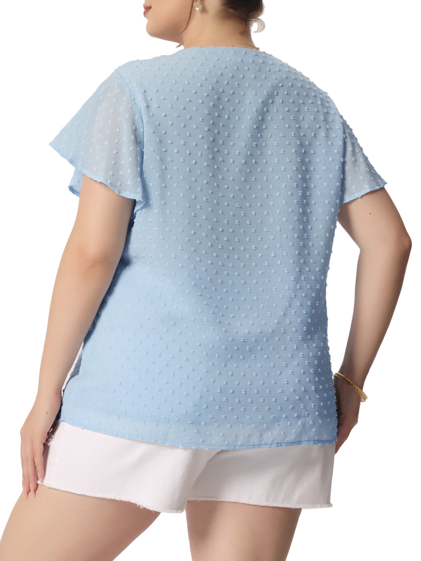 Women Plus Size Swiss Dots Blouse V Neck Summer Short Sleeve Casual Top