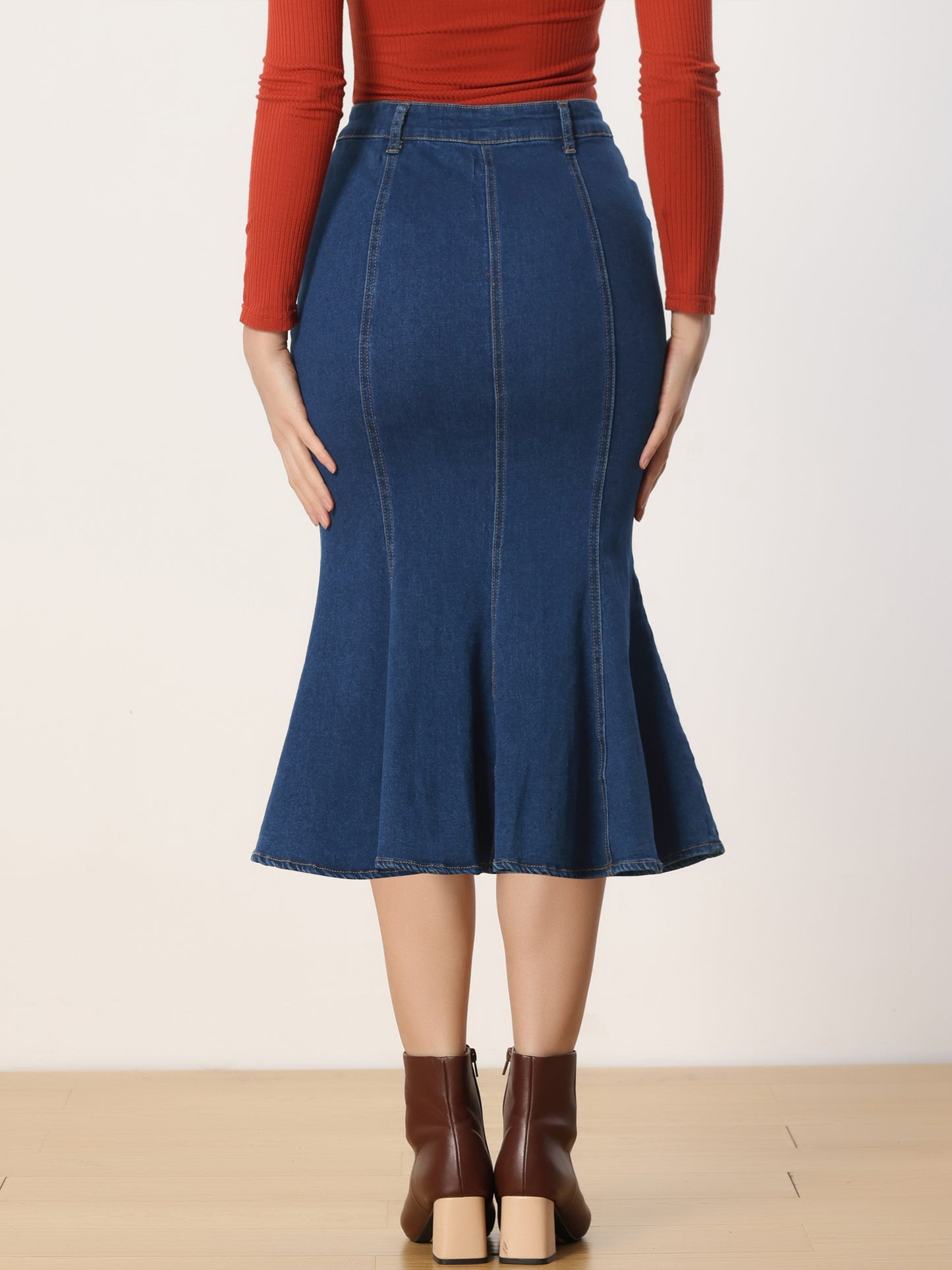 Women's Fishtail Denim Skirt Slim Fit Midi Skirts