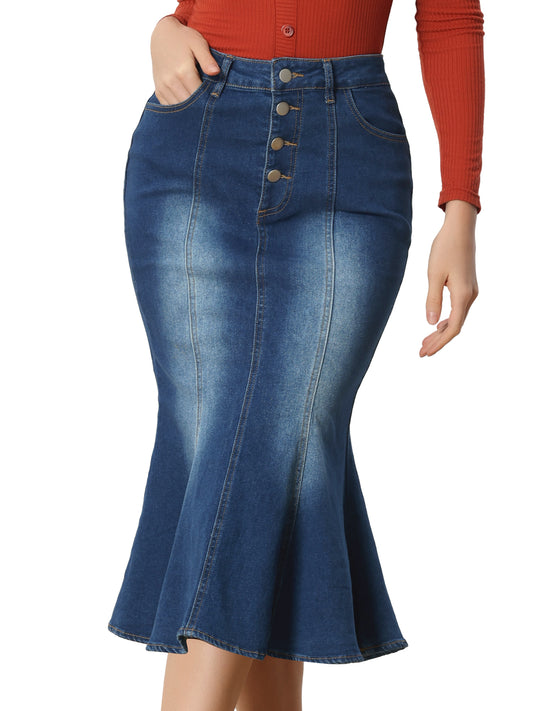 Women's Fishtail Denim Skirt Slim Fit Midi Skirts