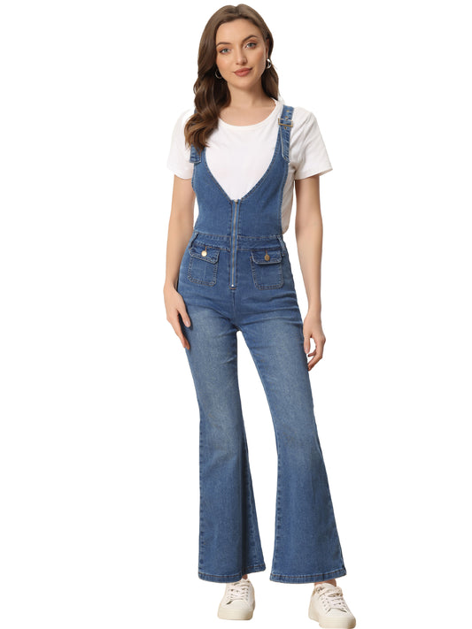 Women's Overalls Jeans Casual Adjustable Bib Bell Bottom Denim Pants Jumpsuits