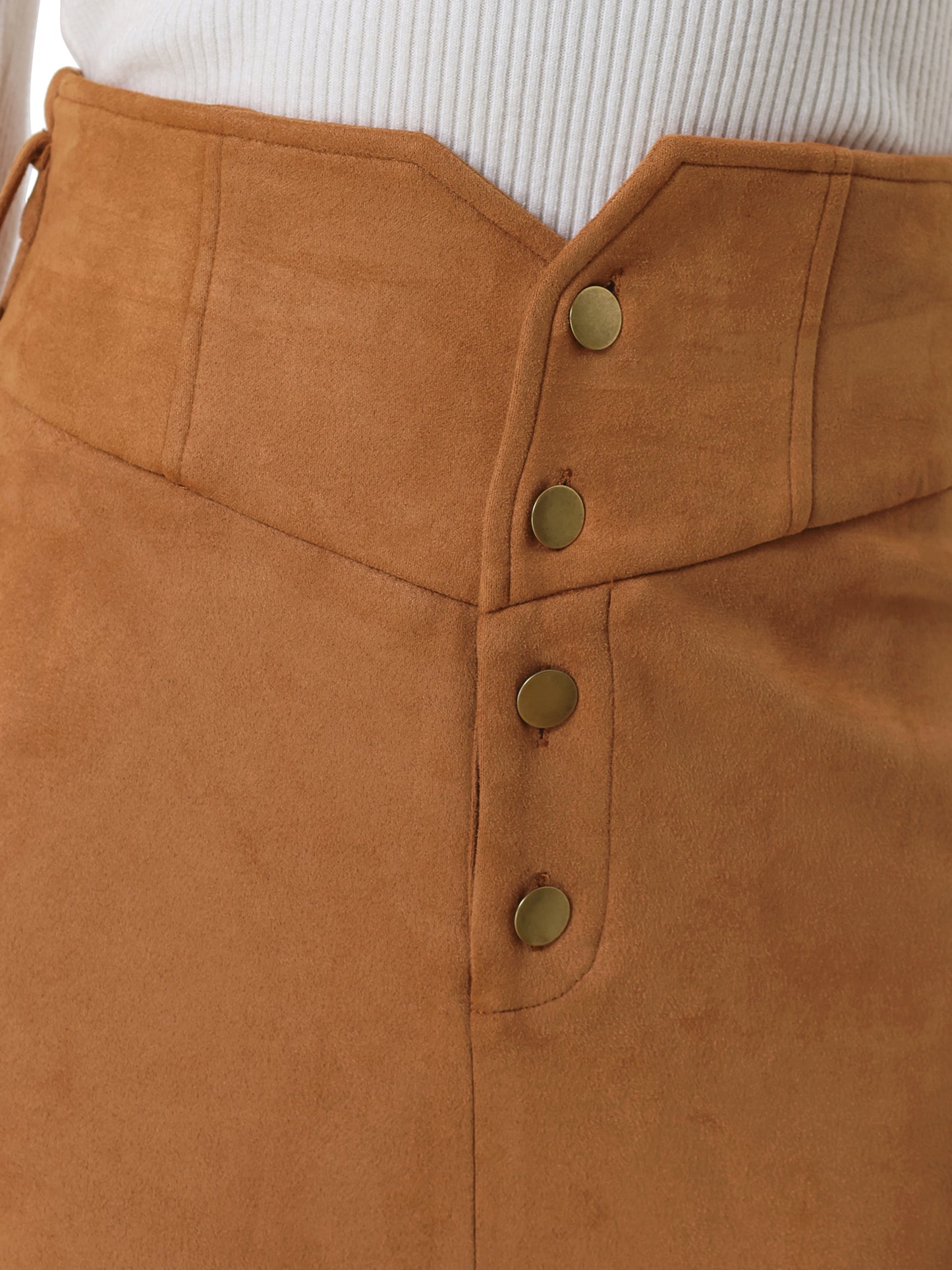 Women's Faux Suede Skirt High Rise Button Front A-line Slit Skirt