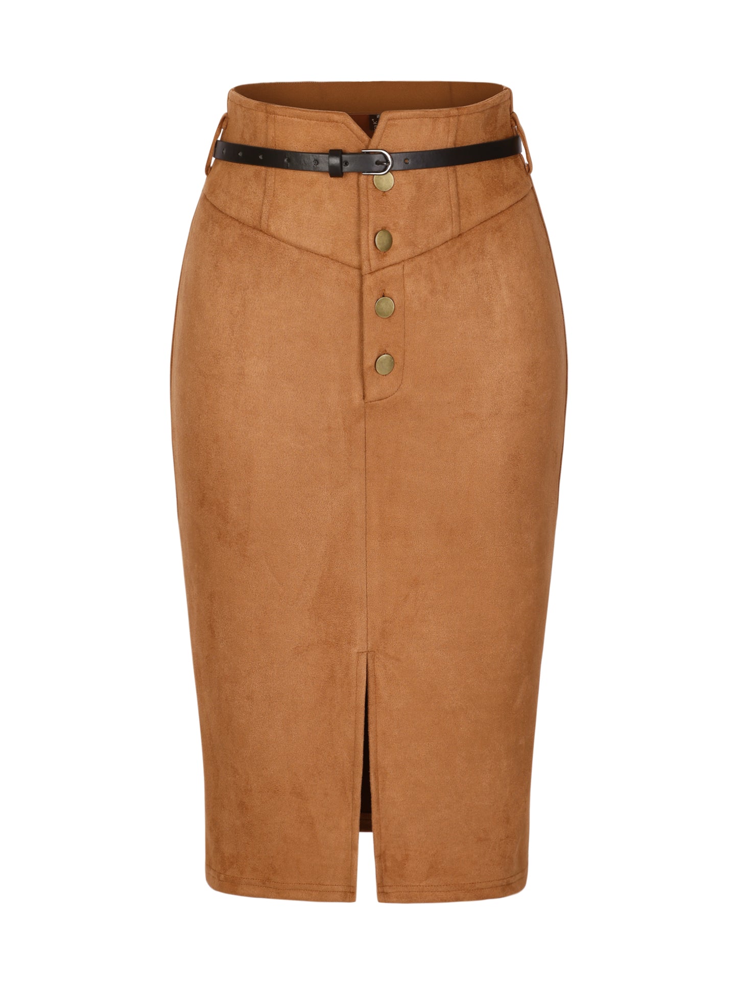 Women's Faux Suede Skirt High Rise Button Front A-line Slit Skirt
