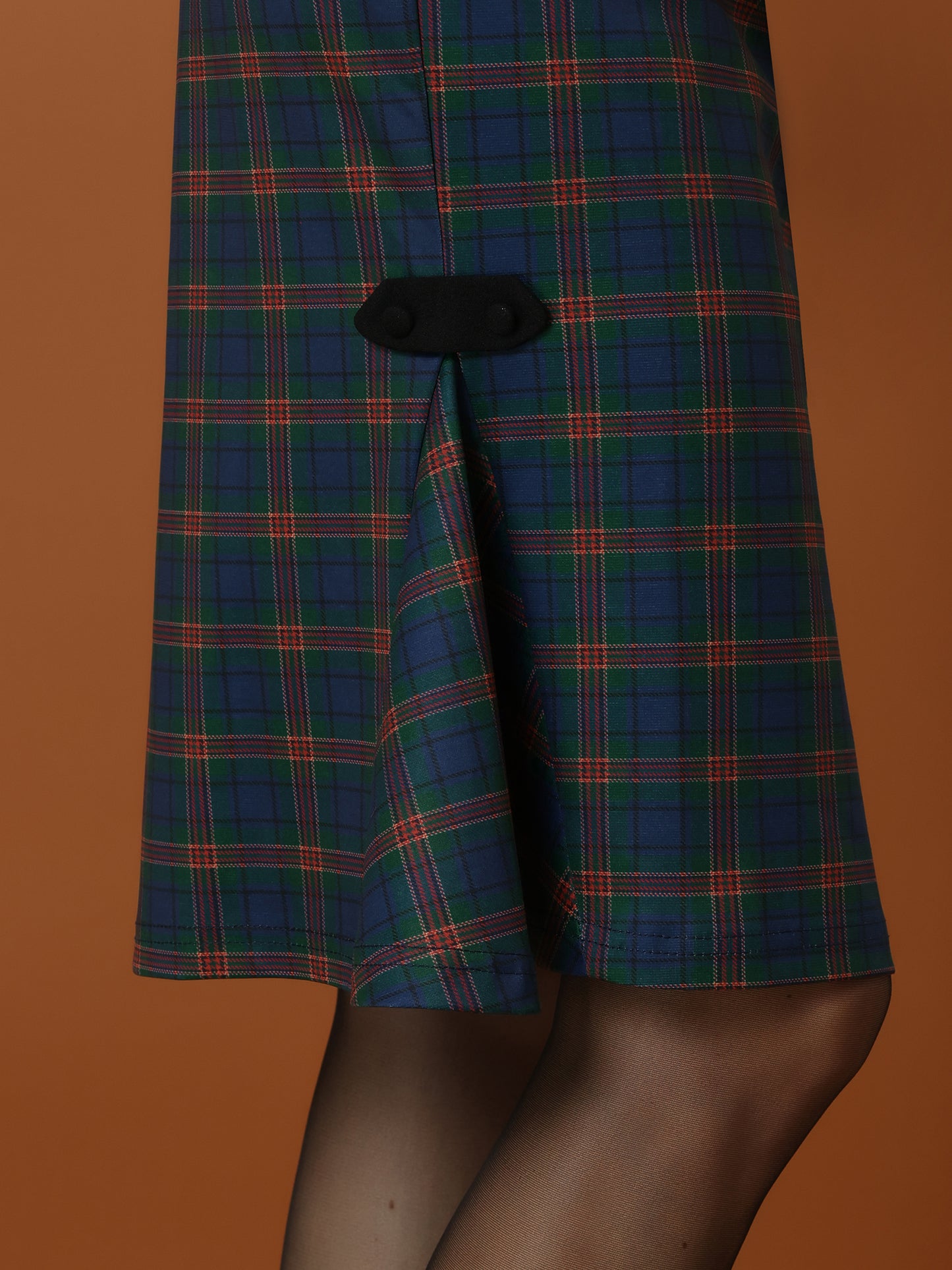 Women's Plaid Retro Elastic Waist Buckle Side Fishtail Mermaid Bodycon Pencil Skirt