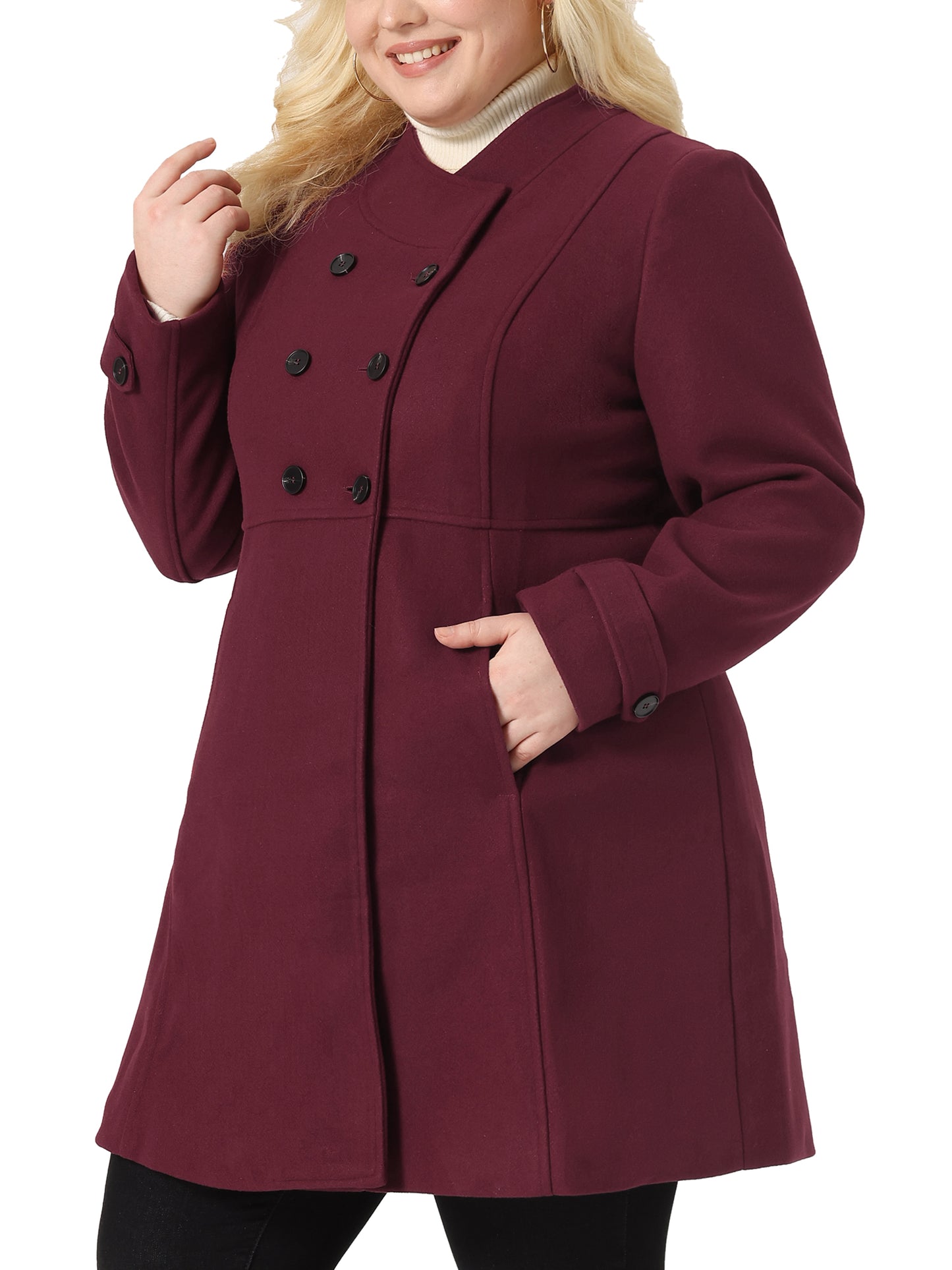 Women Plus Size Peacoat Elegant Double Breasted Trendy Jacket Winter Long Coat