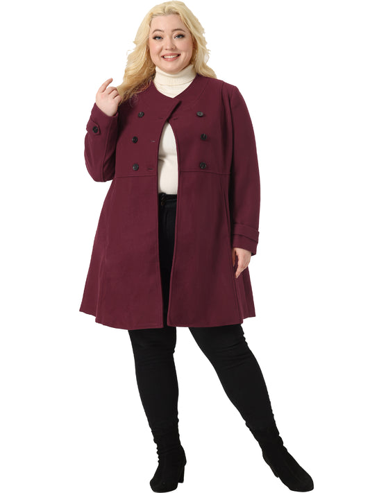 Women Plus Size Peacoat Elegant Double Breasted Trendy Jacket Winter Long Coat