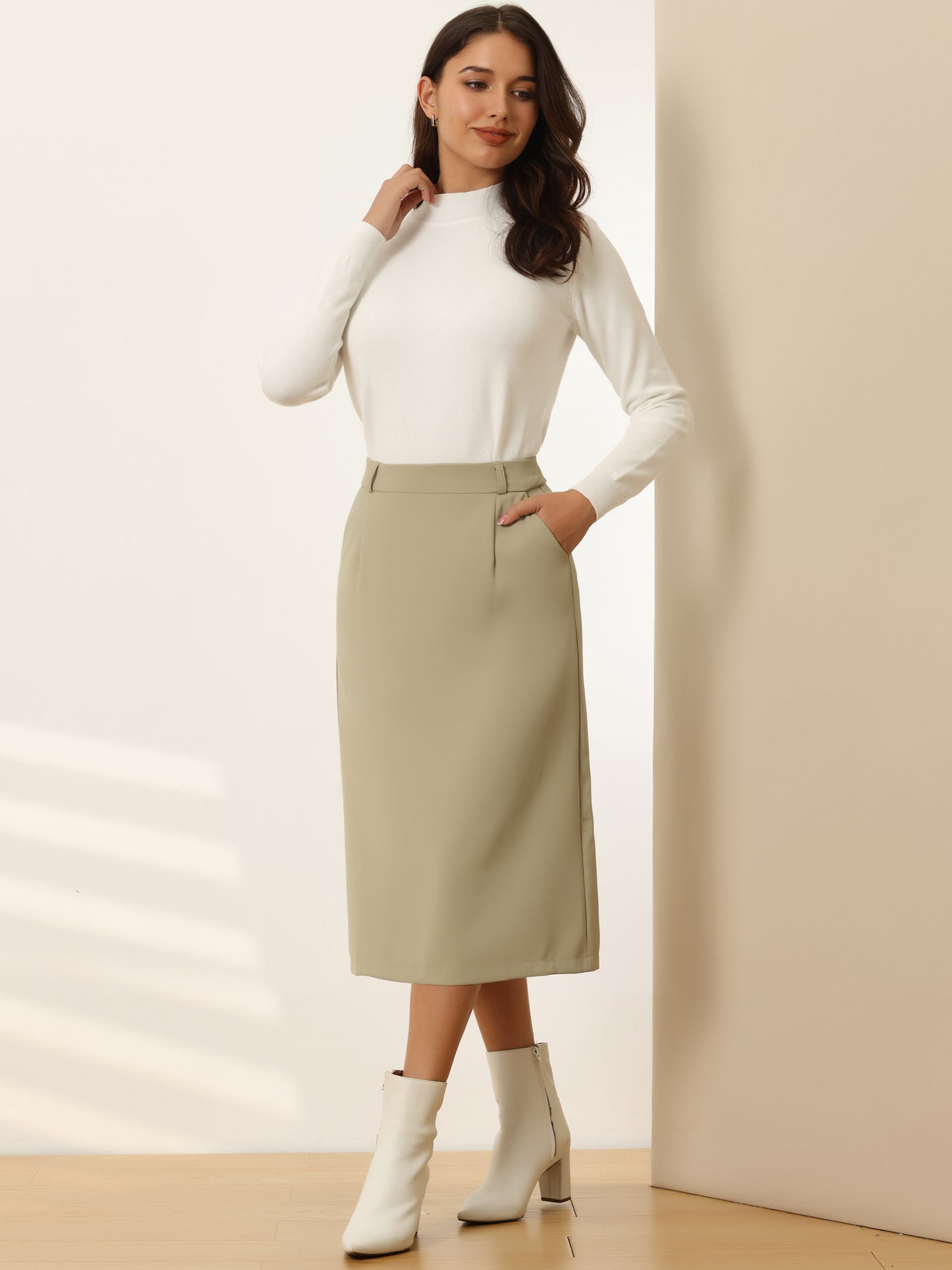 Women's Pencil Skirt High Waist Split Back Work Midi Skirts