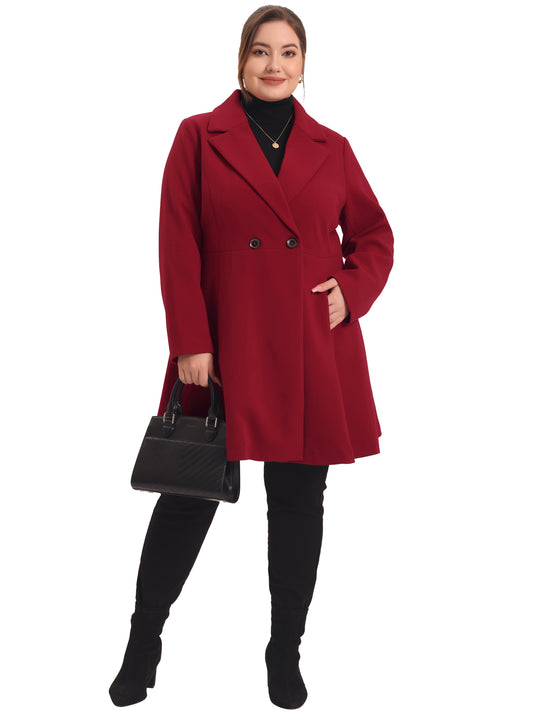 Women Plus Size Peacoat Elegant A Line Notched Lapel Double Breasted Long Coat