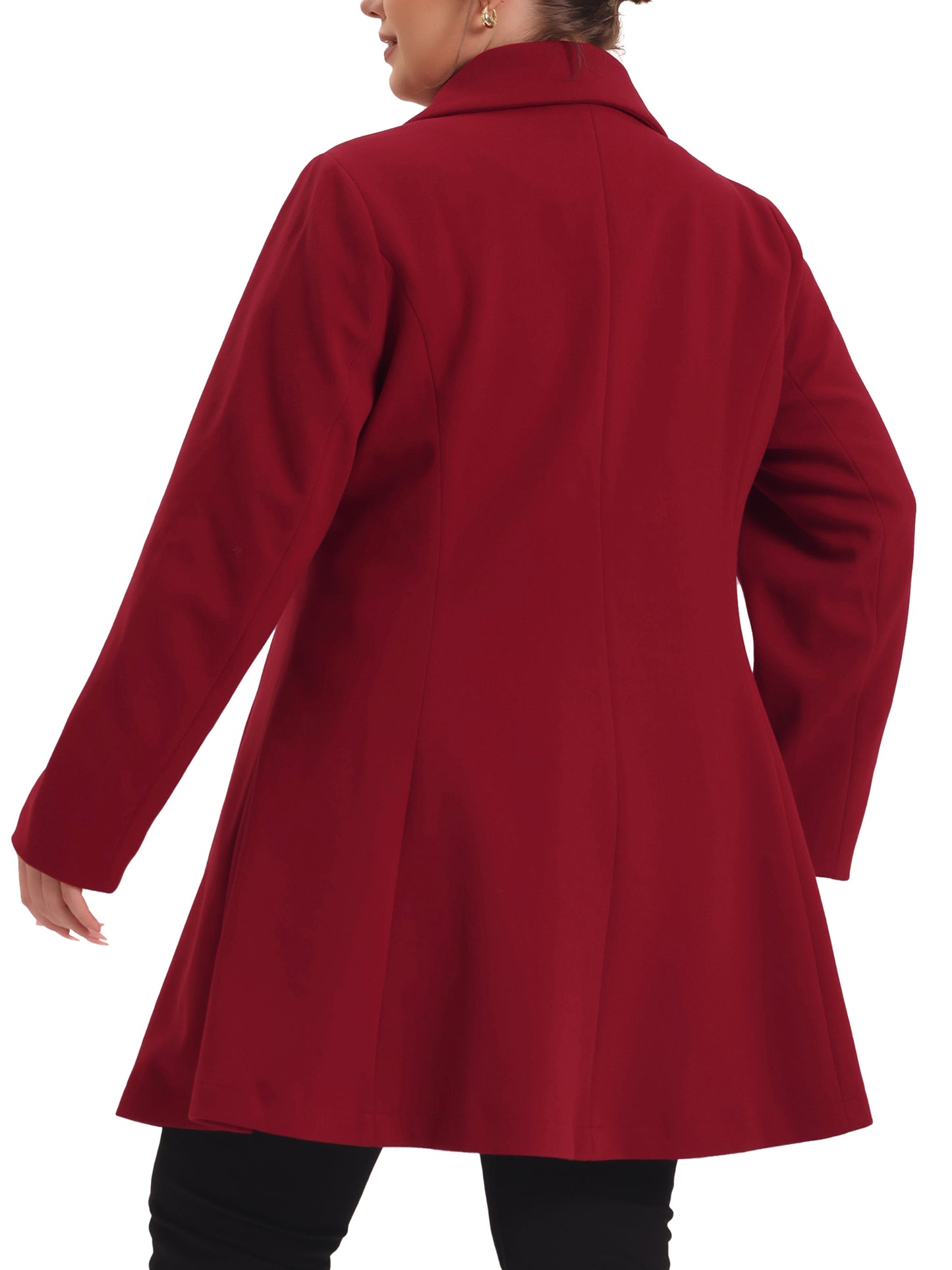Women Plus Size Peacoat Elegant A Line Notched Lapel Double Breasted Long Coat
