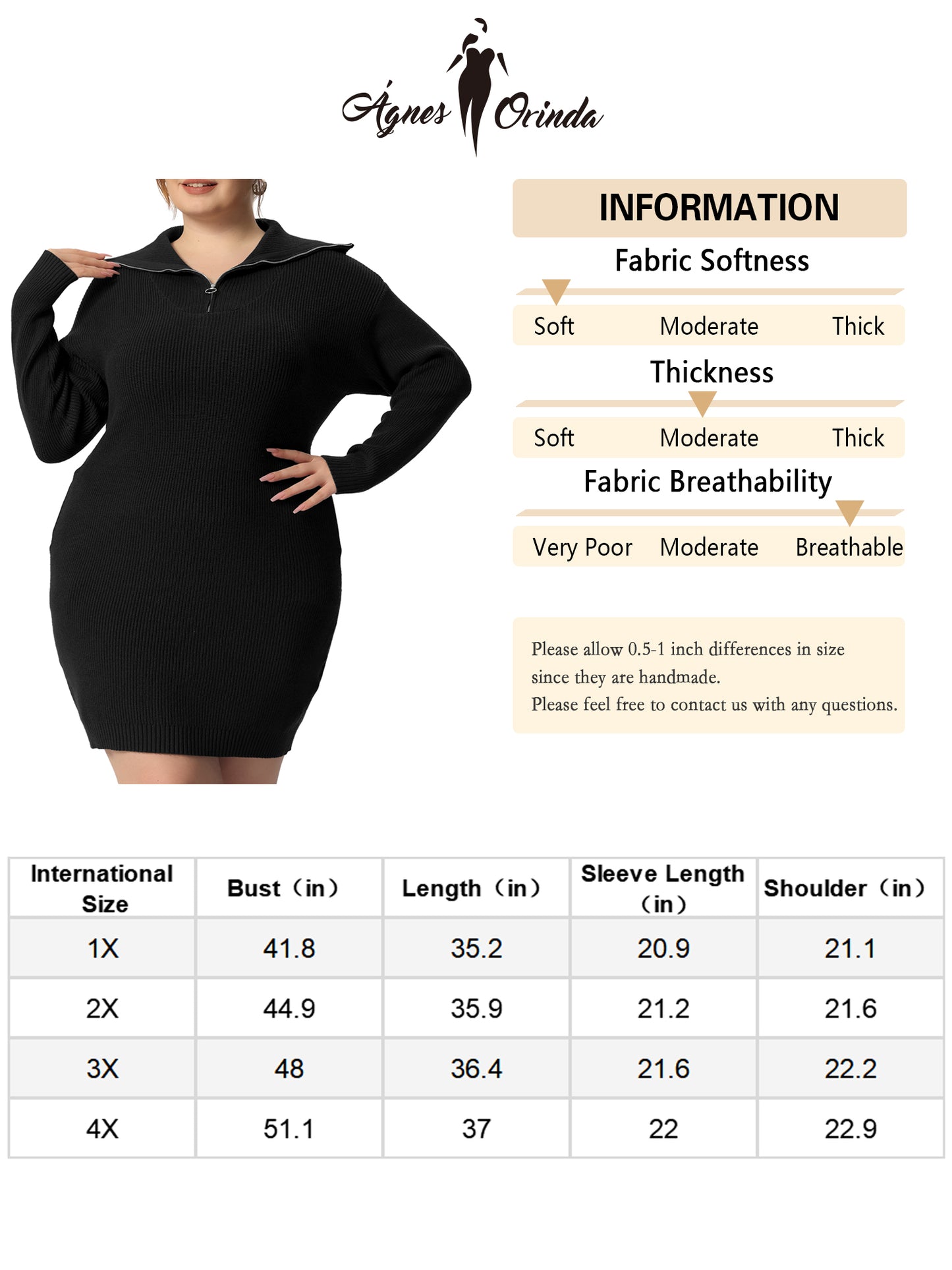 Women's Plus Size Casual Zip Up Long Sleeve Knit Sweater Dress Foldover Collar Loose Pullover Jumper Sweater