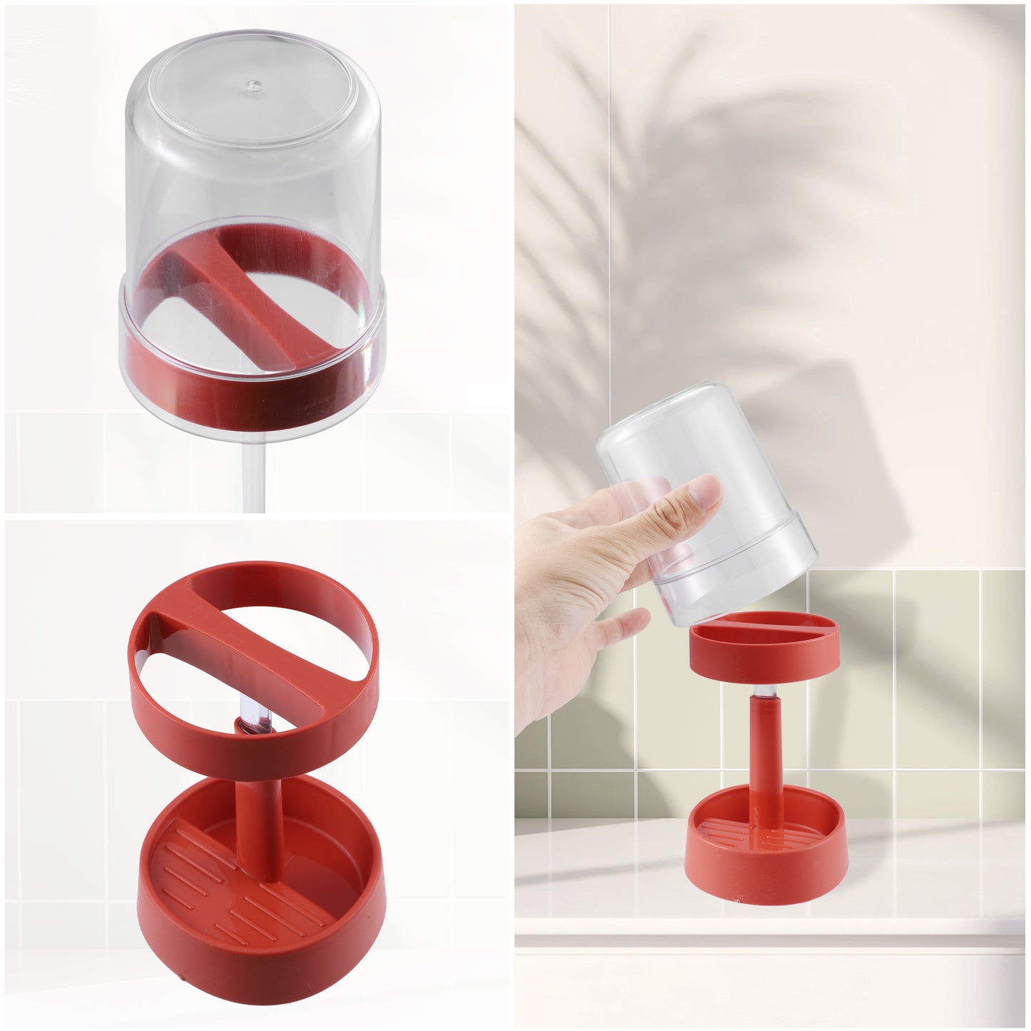 Adjustable Toothbrush Holder with Cover for Bathroom, 10.63" Red
