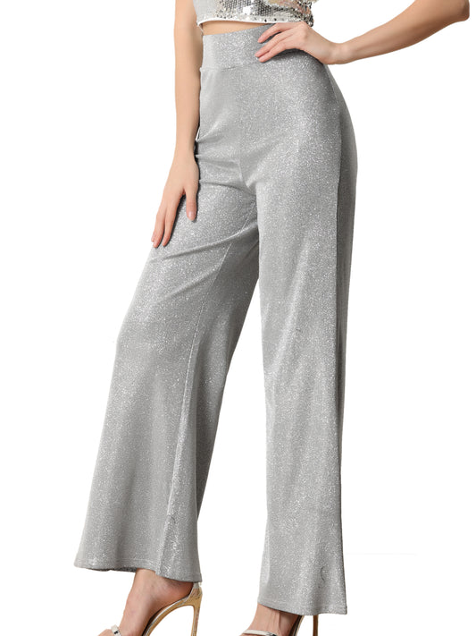 Women's Sparkly Glitter Pants Wide Leg Palazzo Pants Shiny Party High Waist Trousers
