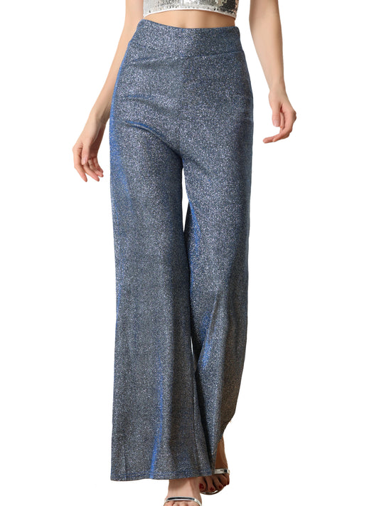 Women's Sparkly Glitter Pants Wide Leg Palazzo Pants Shiny Party High Waist Trousers