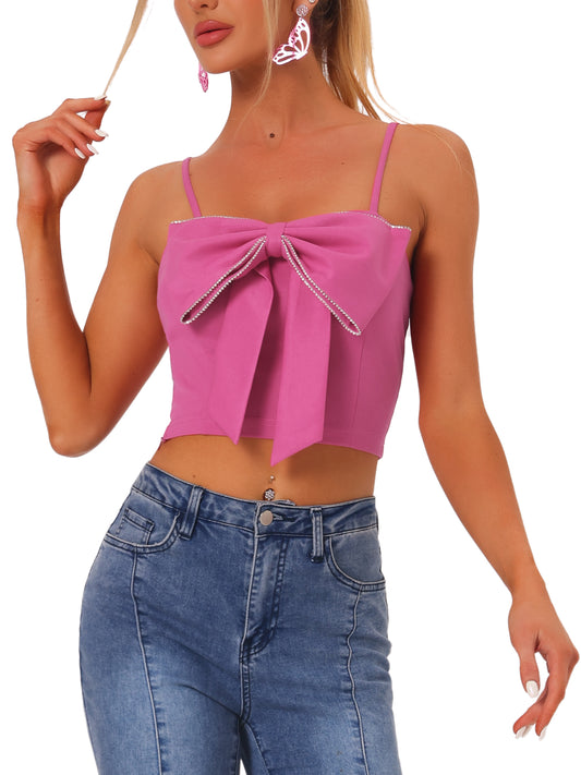 Women's Crop Top Cami Bow Knot Front Club Sexy Party Spaghetti Strap Crop Tank Top