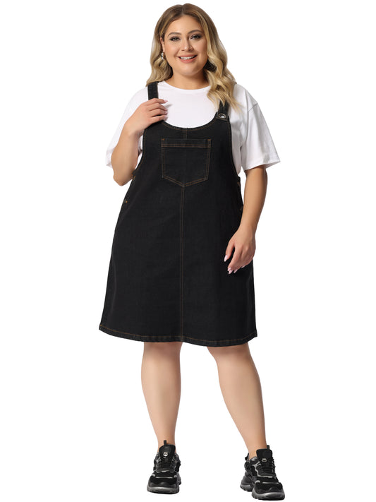 Women's Plus Size Denim Overalls Dress Suspenders Skirt Jumper Dresses Jean Overall Bib Dress