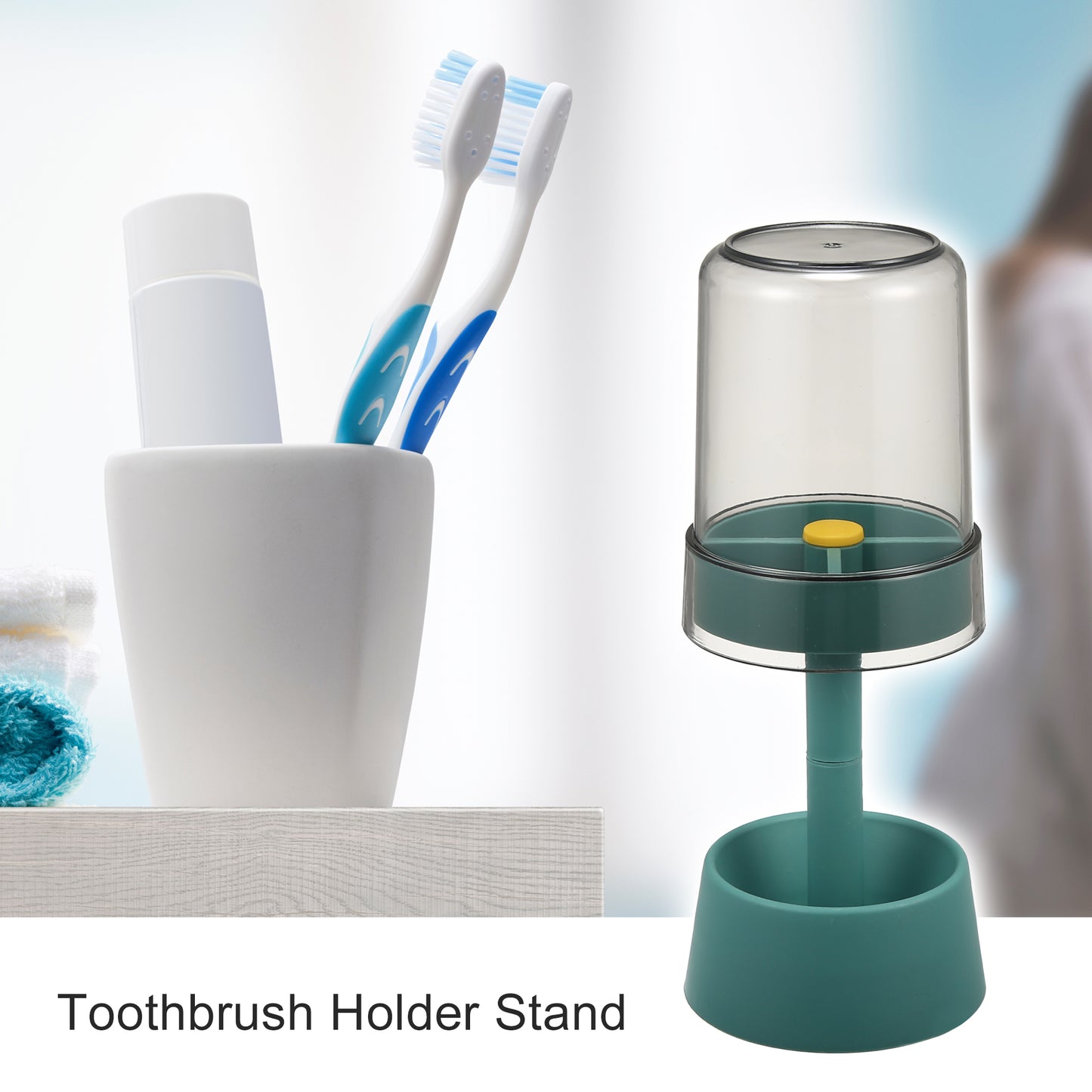1 Pc PP Toothbrush Holder Stand with Cover with 3 Slots, 8.66"x2.99" Green