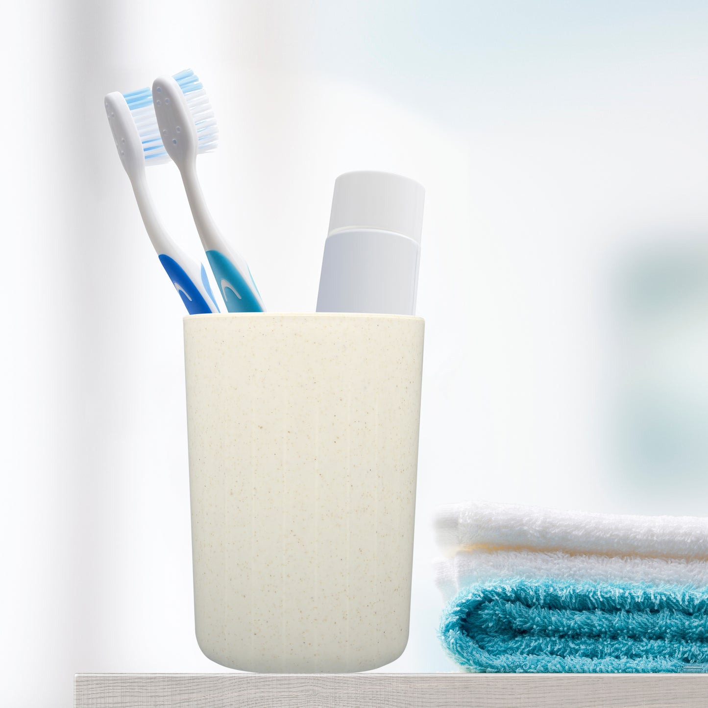 1 Pc Bathroom Tumbler, Wheat Straw Cup for Bathroom 4.09"x2.80" Beige
