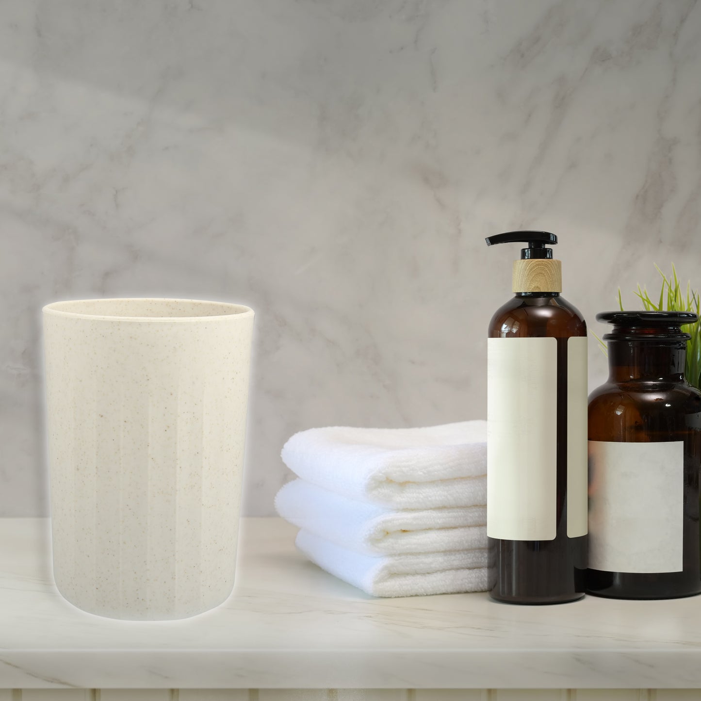 1 Pc Bathroom Tumbler, Wheat Straw Cup for Bathroom 4.09"x2.80" Beige