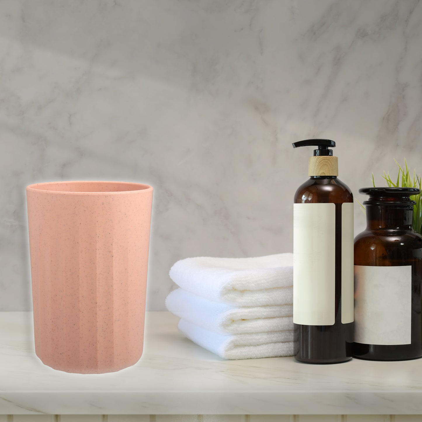 1 Pc Bathroom Tumbler, Wheat Straw Cup for Bathroom 4.09"x2.80" Pink