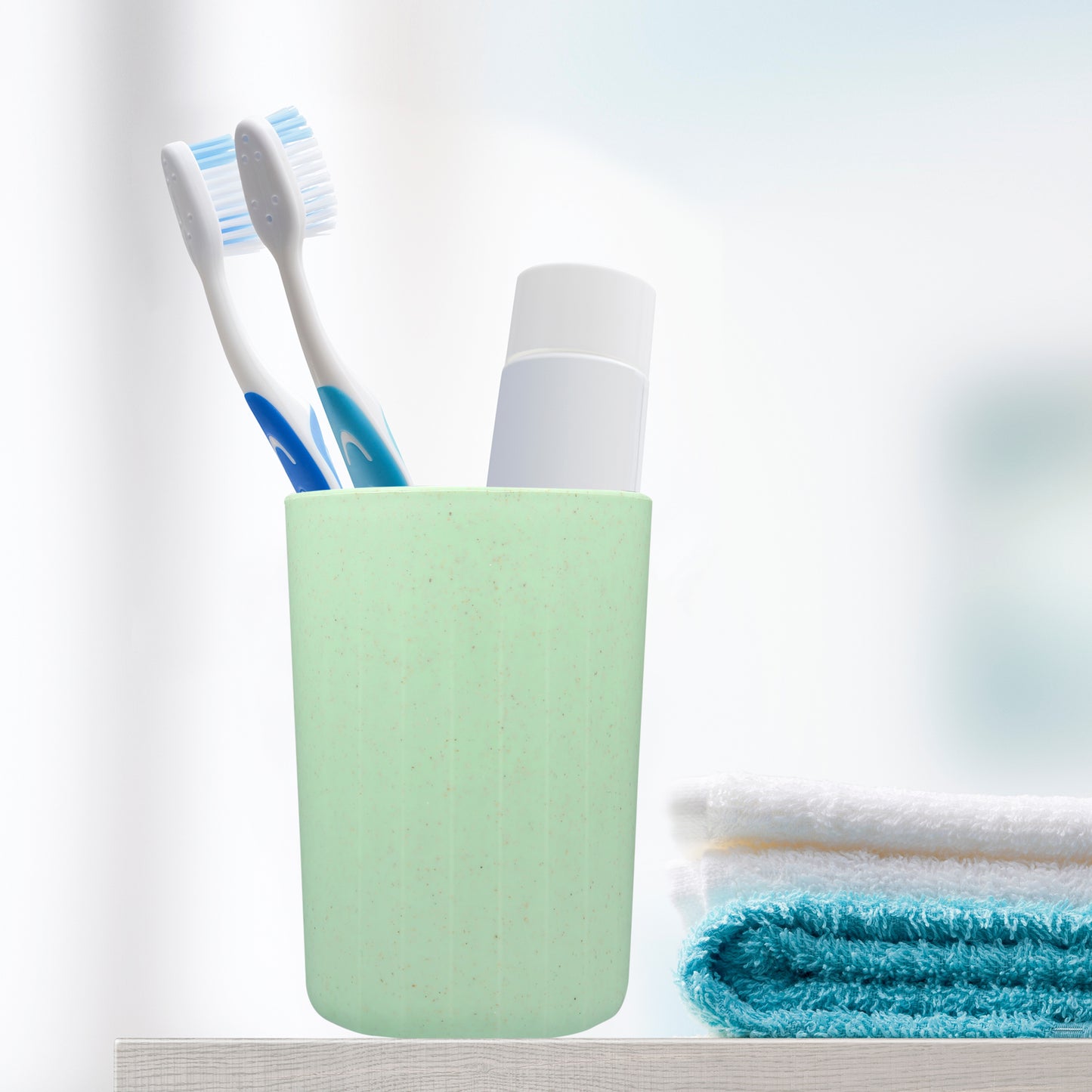1 Pc Bathroom Tumbler, Wheat Straw Cup for Bathroom 4.09"x2.80" Green