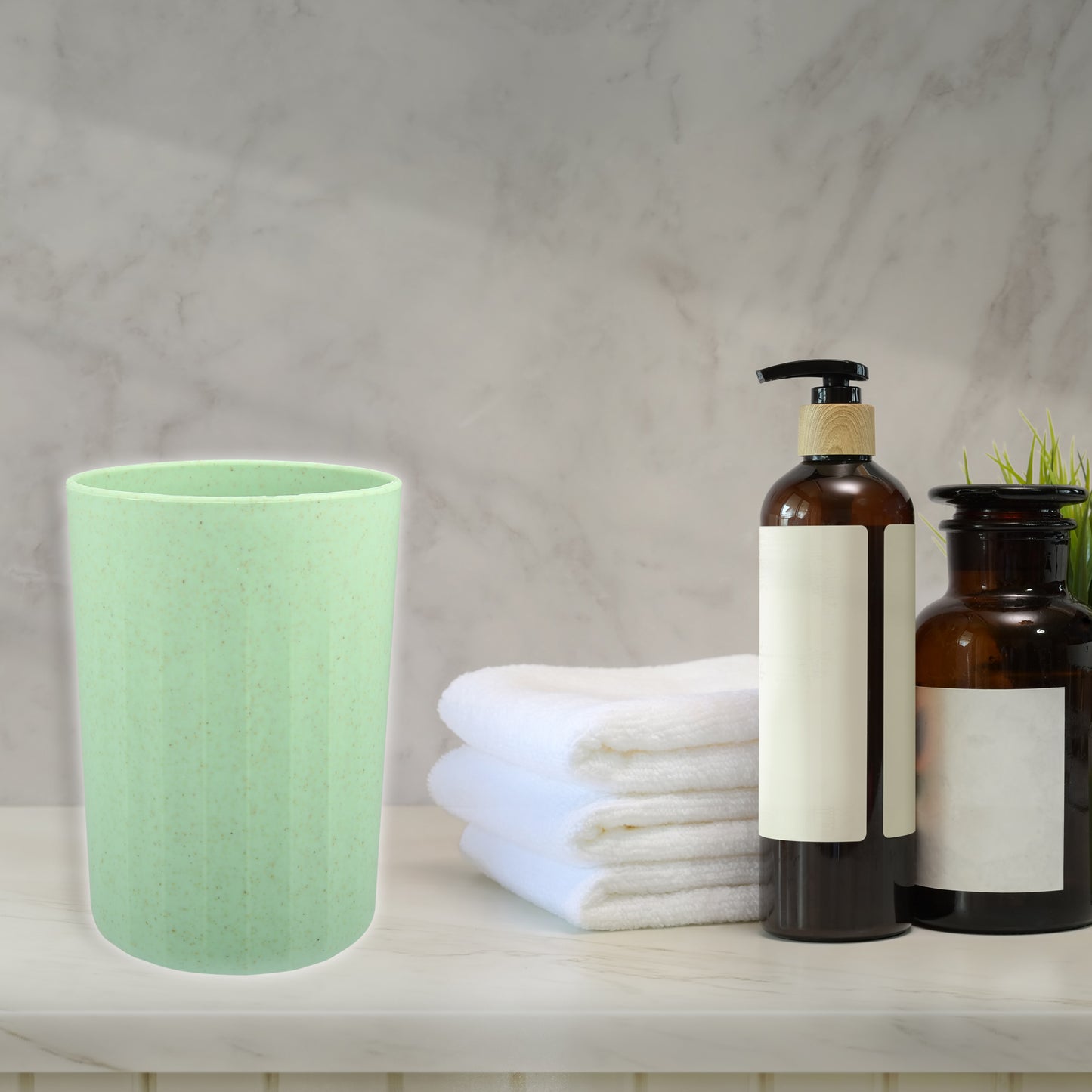 1 Pc Bathroom Tumbler, Wheat Straw Cup for Bathroom 4.09"x2.80" Green