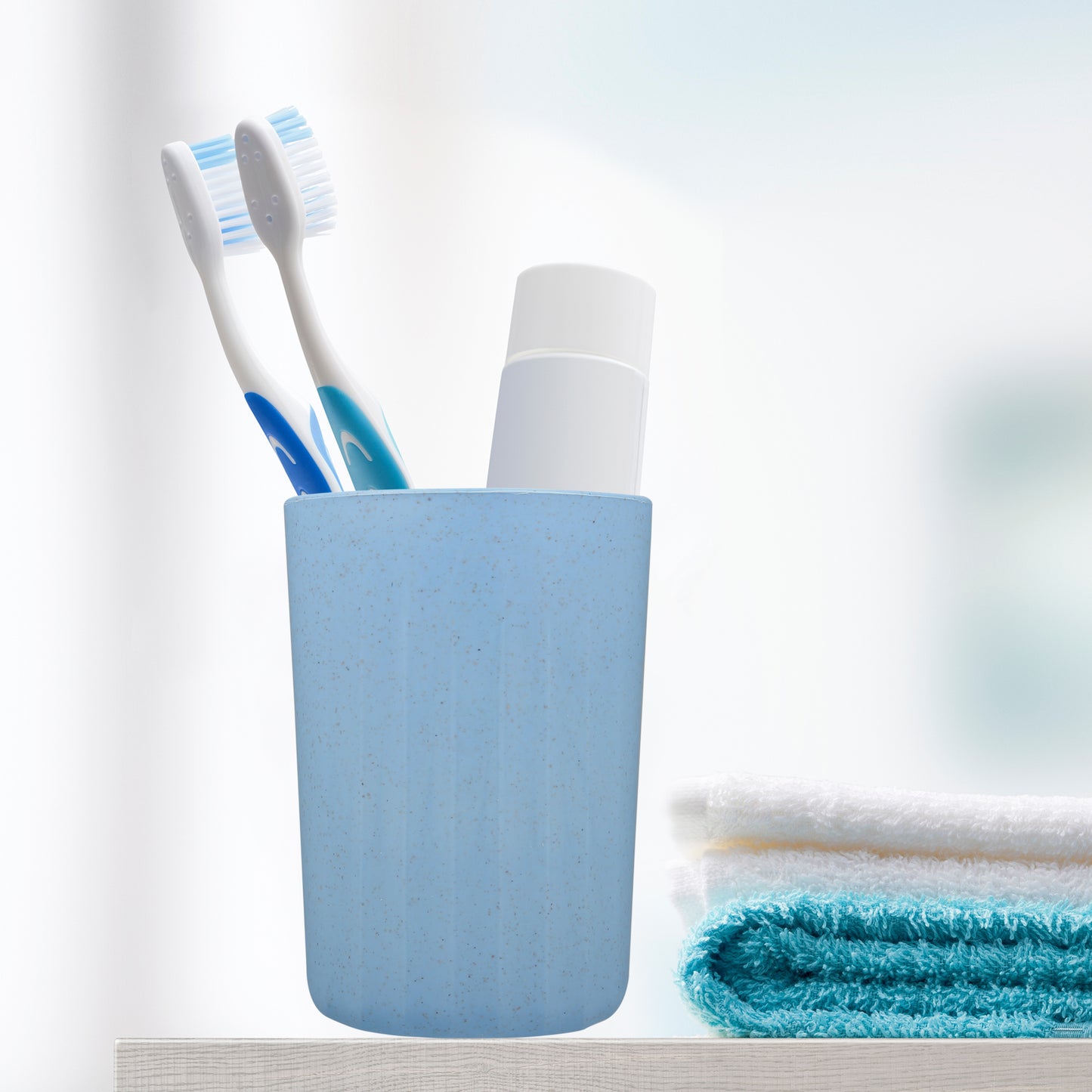 Vaso de baño de paja de trigo, 10 x 7 cm, color azul