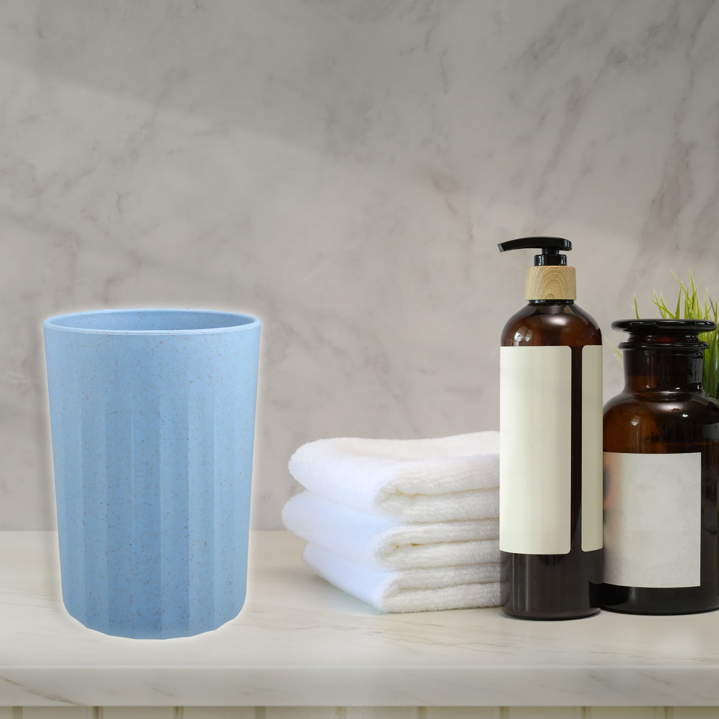 Vaso de baño de paja de trigo, 10 x 7 cm, color azul