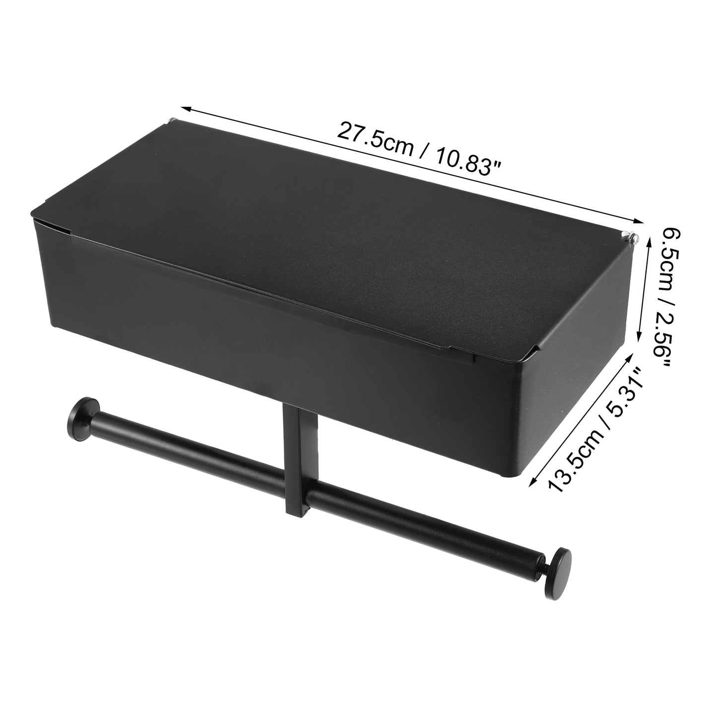 Portarrollos de papel higiénico de pared para baño, 27,5 x 13,5 x 6,5 cm, color negro