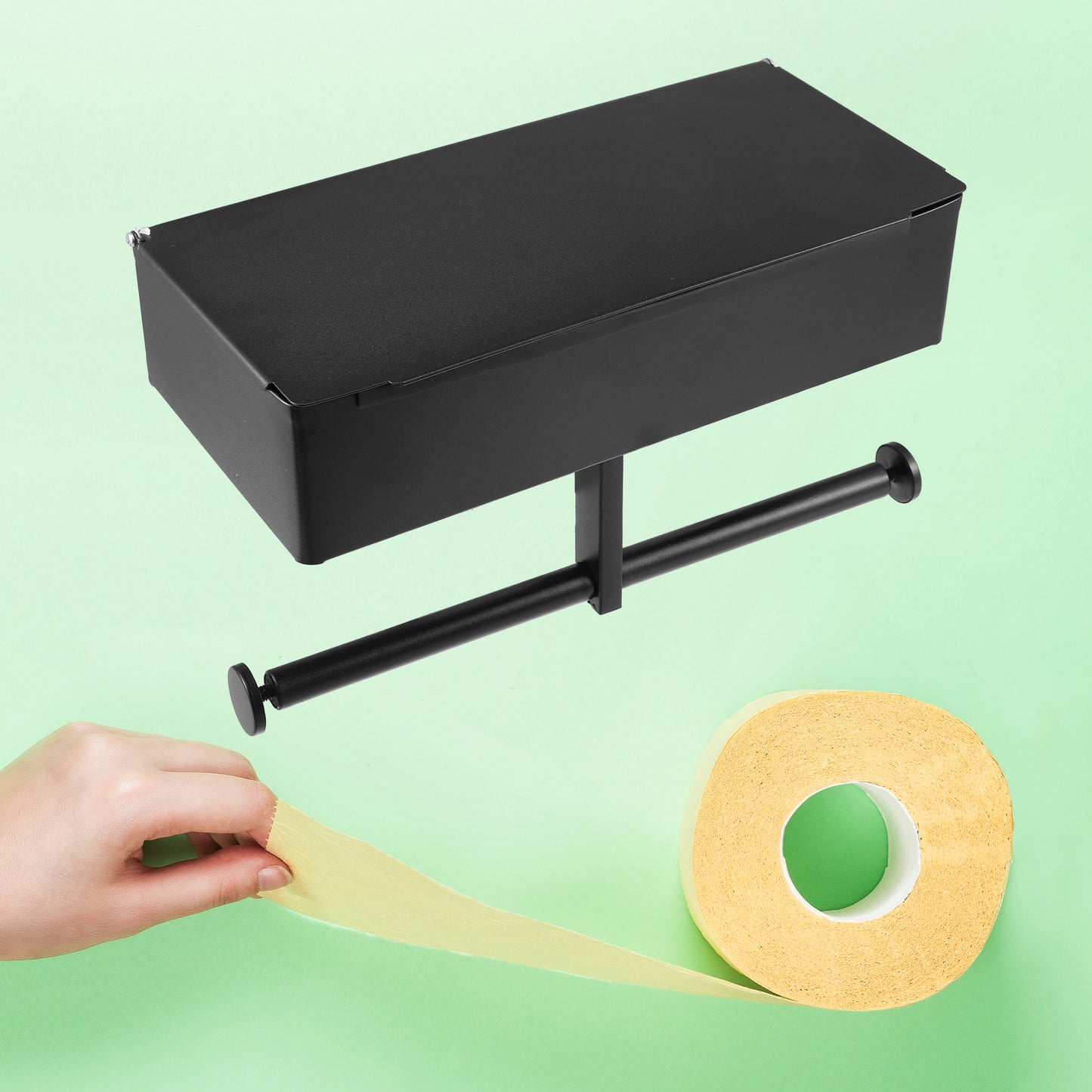 Portarrollos de papel higiénico de pared para baño, 27,5 x 13,5 x 6,5 cm, color negro