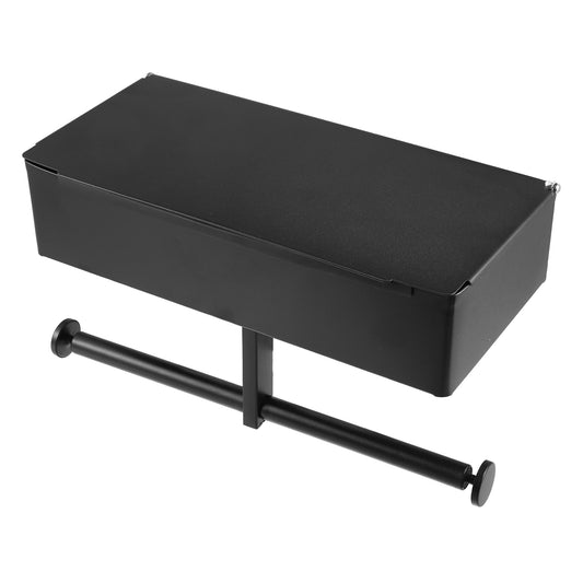 Portarrollos de papel higiénico de pared para baño, 27,5 x 13,5 x 6,5 cm, color negro