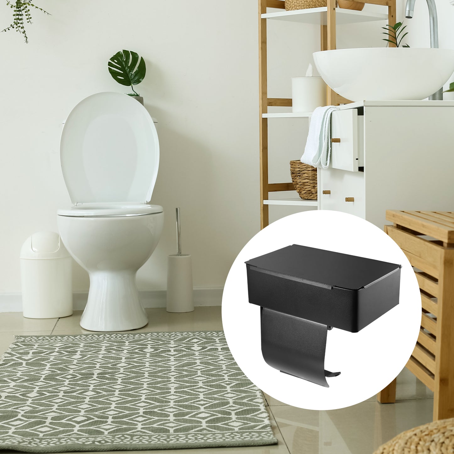 Portarrollos de papel higiénico, soporte de pared para baño, color negro