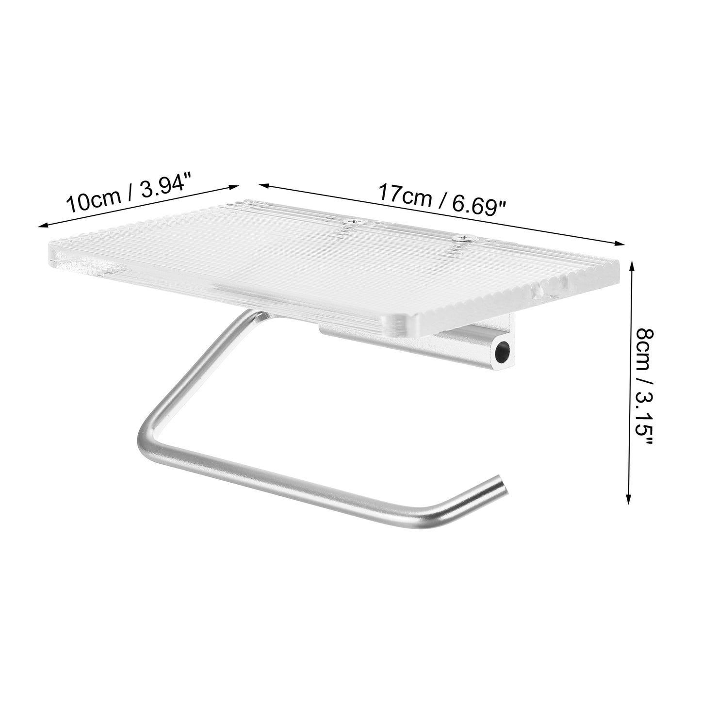 Soporte para papel higiénico de baño, soporte para teléfono, tono plateado transparente