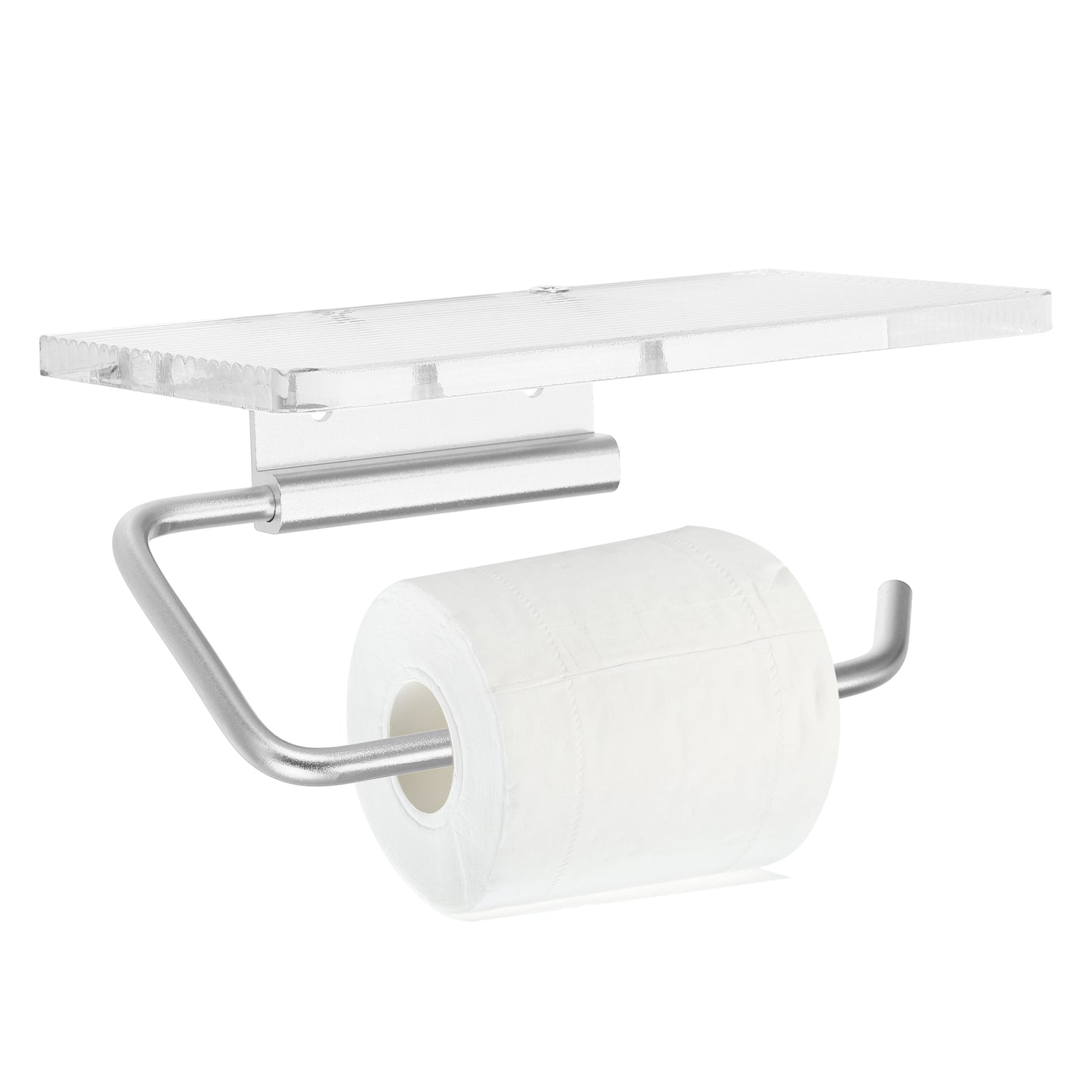 Soporte para papel higiénico de baño, soporte para teléfono, tono plateado transparente