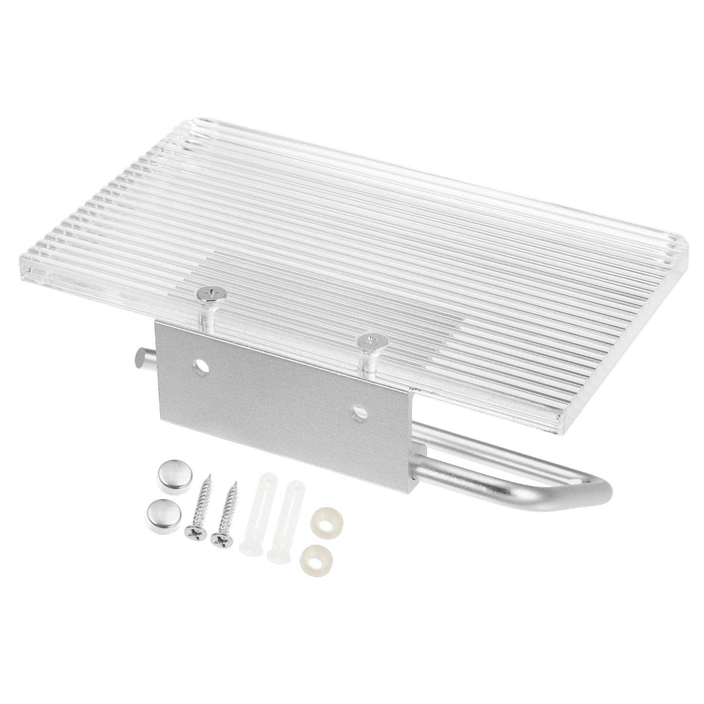 Soporte para papel higiénico de baño, soporte para teléfono, tono plateado transparente