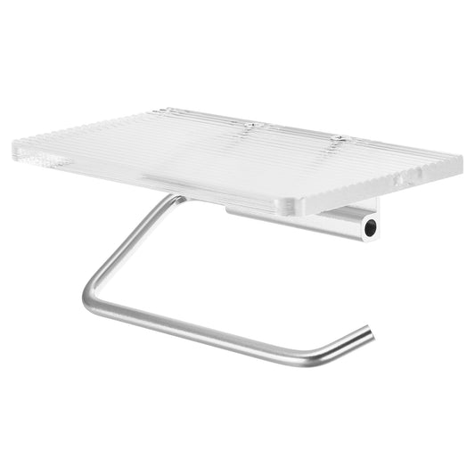 Soporte para papel higiénico de baño, soporte para teléfono, tono plateado transparente