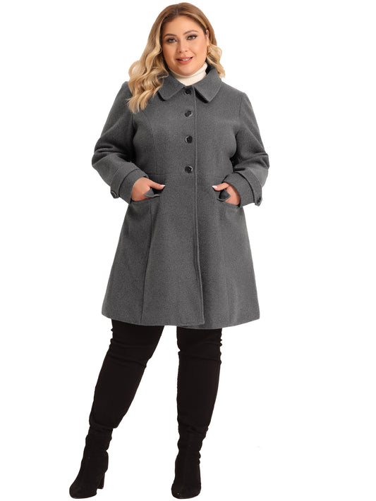 Women Plus Size Coat Fall Winter Classic Single Breasted Pea Trench Long Coat with Pockets