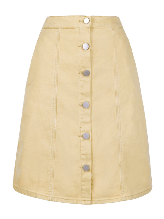 Women's Denim Skirts Summer Casual A-Line Short Button Down Jean Skirt