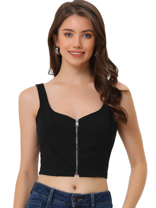 Women's Sleeveless Zip Up Tank Top Solid Strap Sexy Crop Top