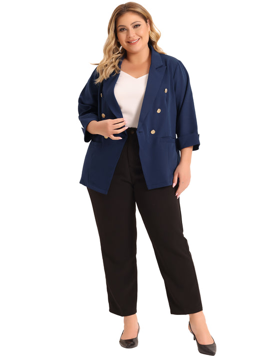 Blazer de traje de negocios para mujer, talla grande, para oficina, con botones, manga 3/4, color negro