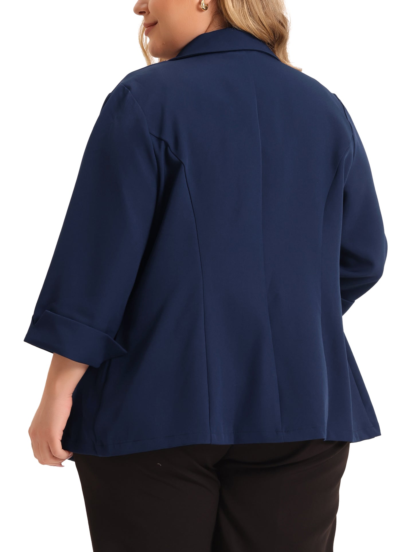 Blazer de traje de negocios para mujer, talla grande, para oficina, con botones, manga 3/4, color negro